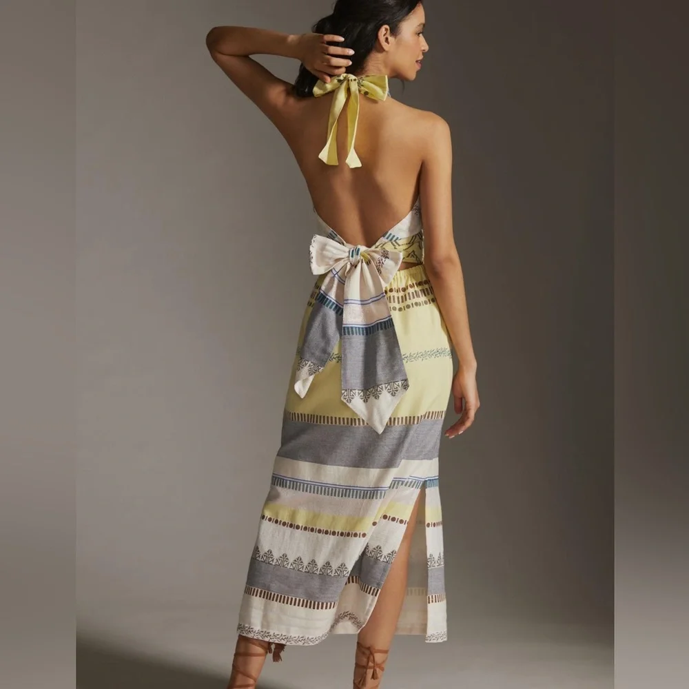 Anthropologie Yellow, Gray & Cream Striped Maxi Dress - Picture 4 of 4